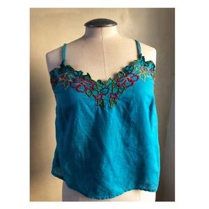 Embroidered linen tank top